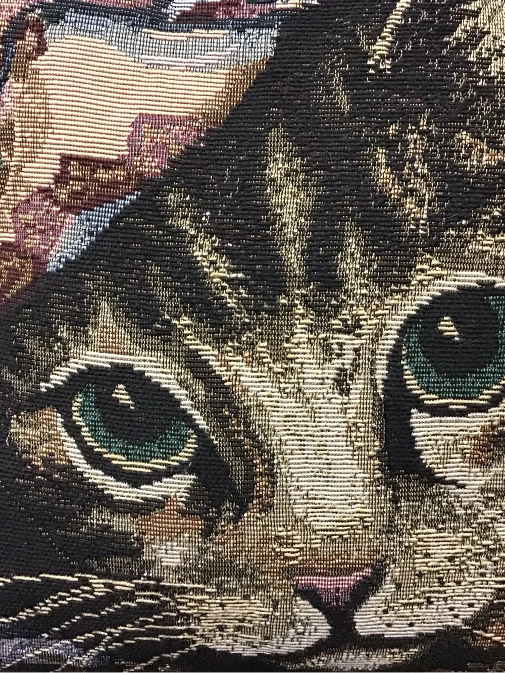 Vintage Tapestry Needlepoint Cat Accent Pillow 12”x12”